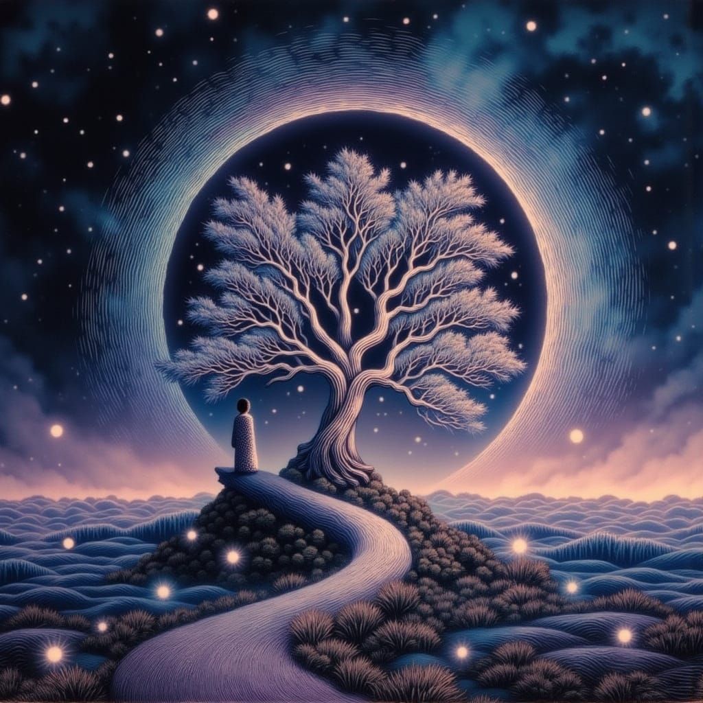 Sacred Tree in Whimsical Japanese Art Style