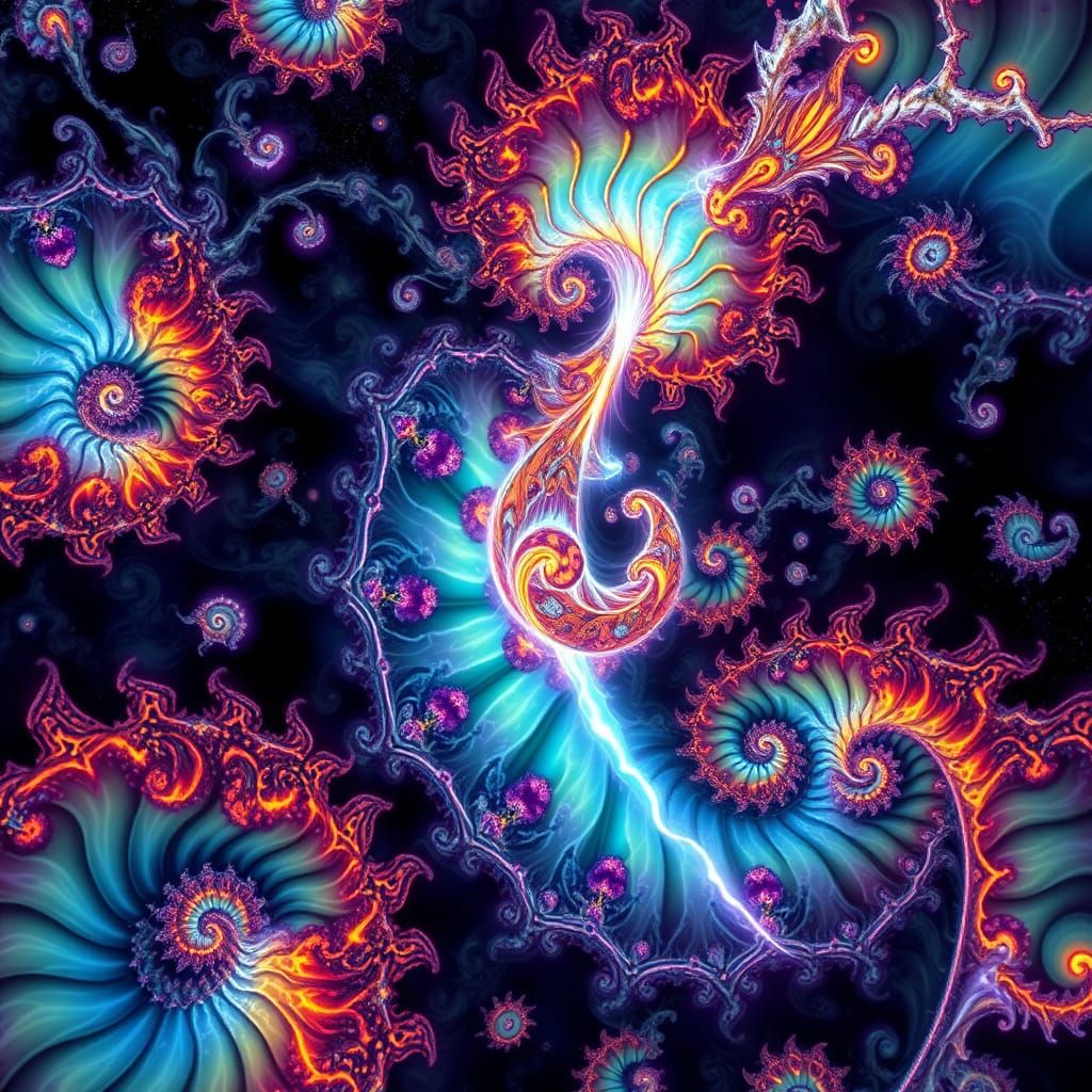 Ethereal Fractals Inspired by Nature in Vibrant, Swirling Pa...