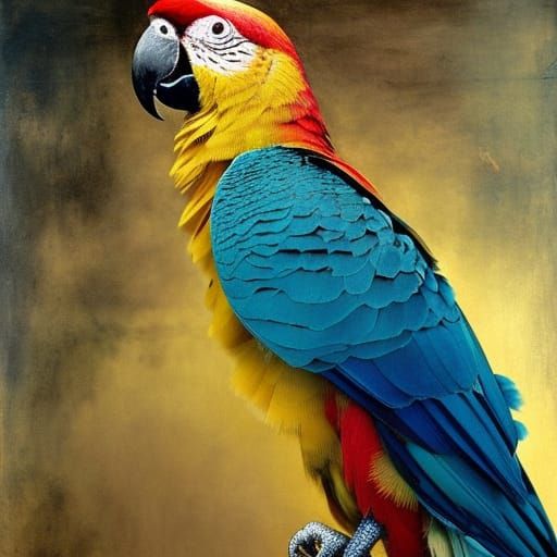 Colorful Parrot Portrait in Oil Painting Style