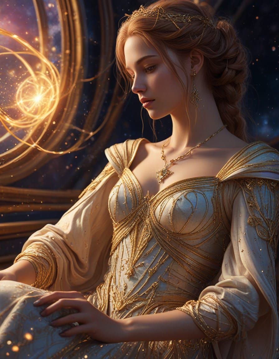 Celestial Seamstress Weaving Gowns from Nebulae and Starligh...