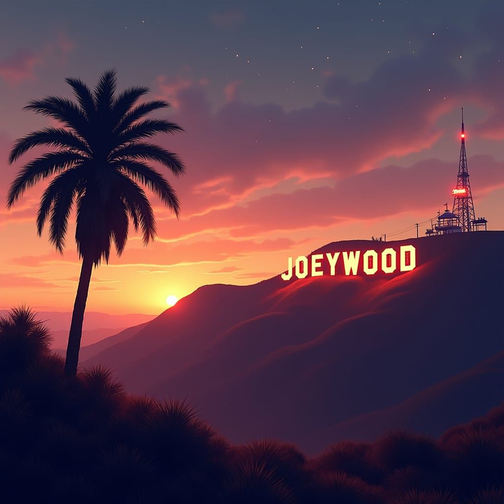 JOEYWOOD Sign at Sunset: A Cinematic Landscape