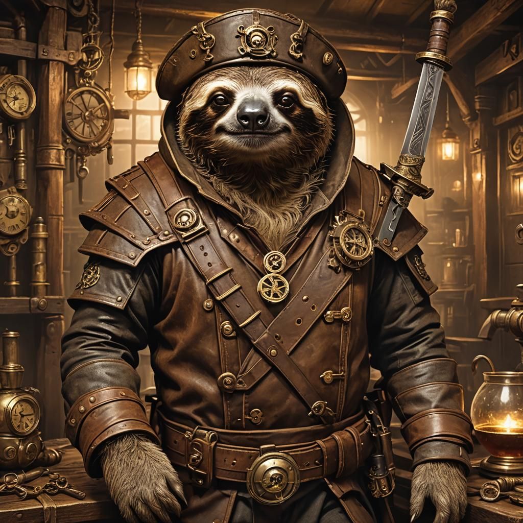 Steampunk Pirate Sloth in Victorian Tavern