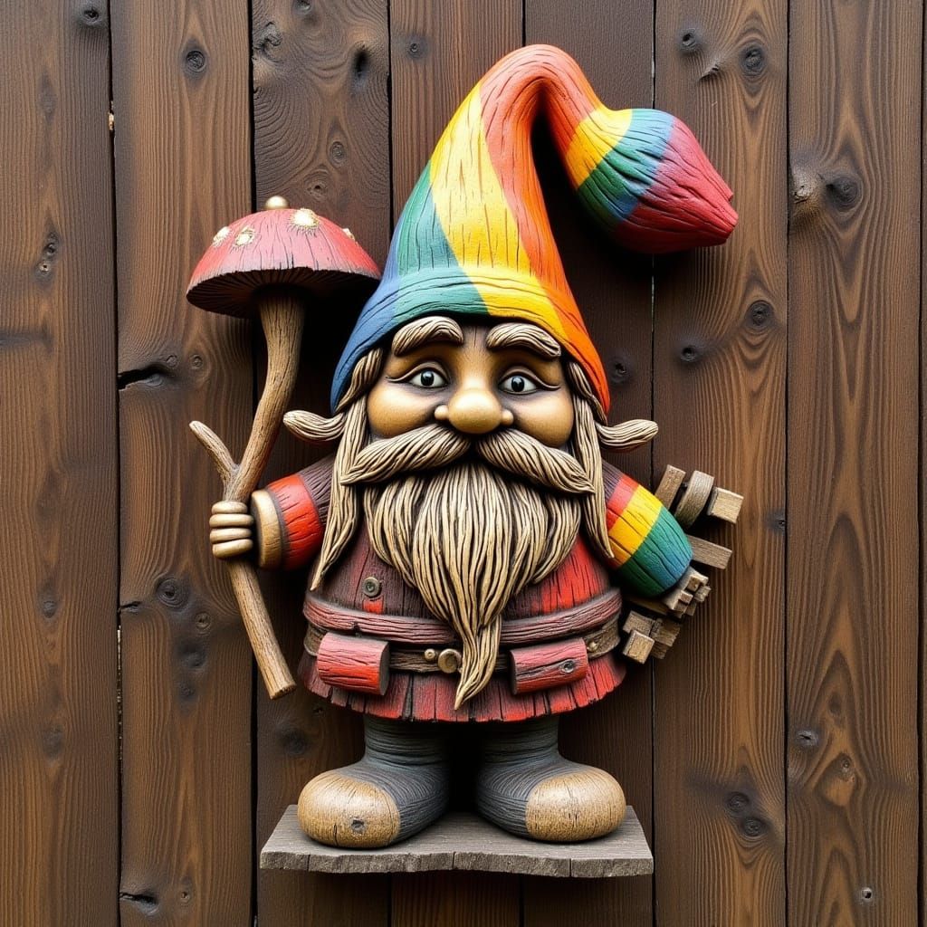 Pride Month Wooden Gnome with Rainbow Details