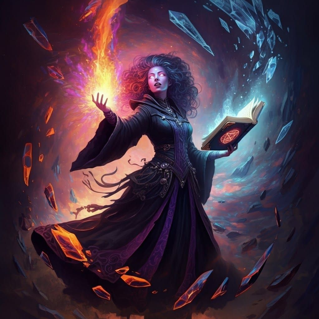 Ecstatic Witch Casting Spell in Dreamlike Fantasy