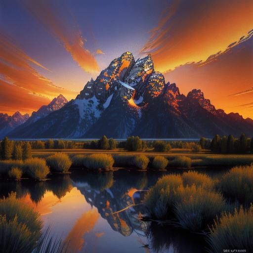 Grand Teton Sunset in Hidden Image Style