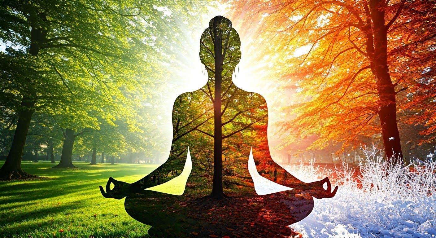 Meditative Woman in Four Seasons Digital Art