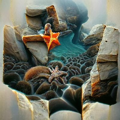 Starfish in Rocky Tidepool: Detailed Digital Painting