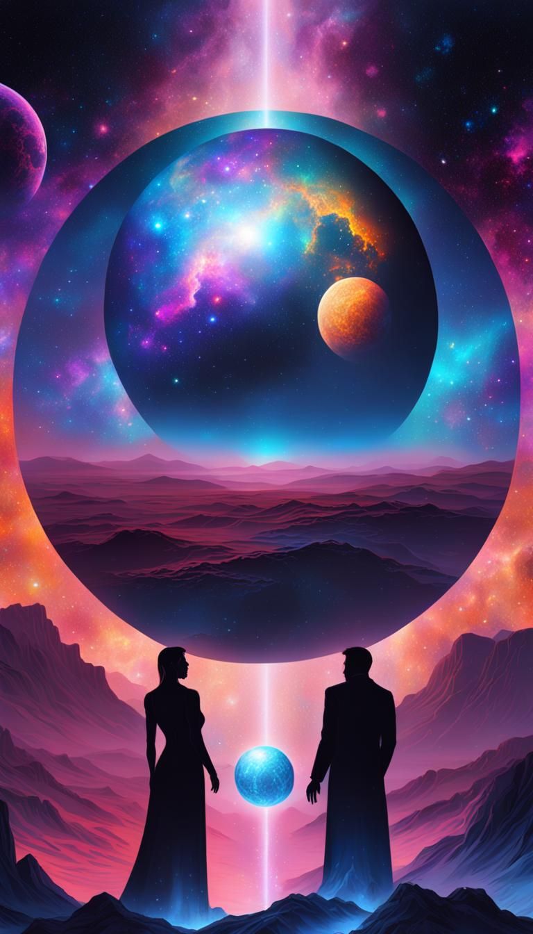 Cosmic Planet Held by Silhouetted Souls