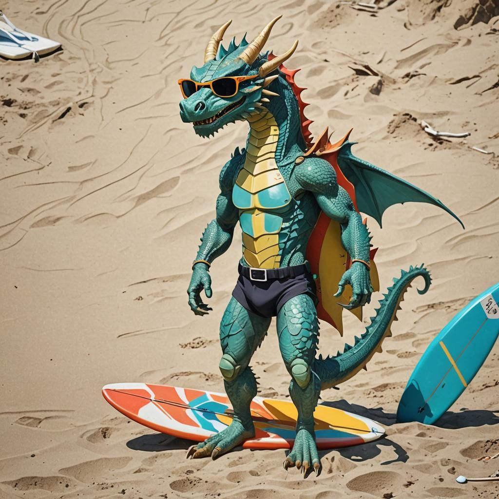 Dragon's Beach Vacation in Abstract Art Style