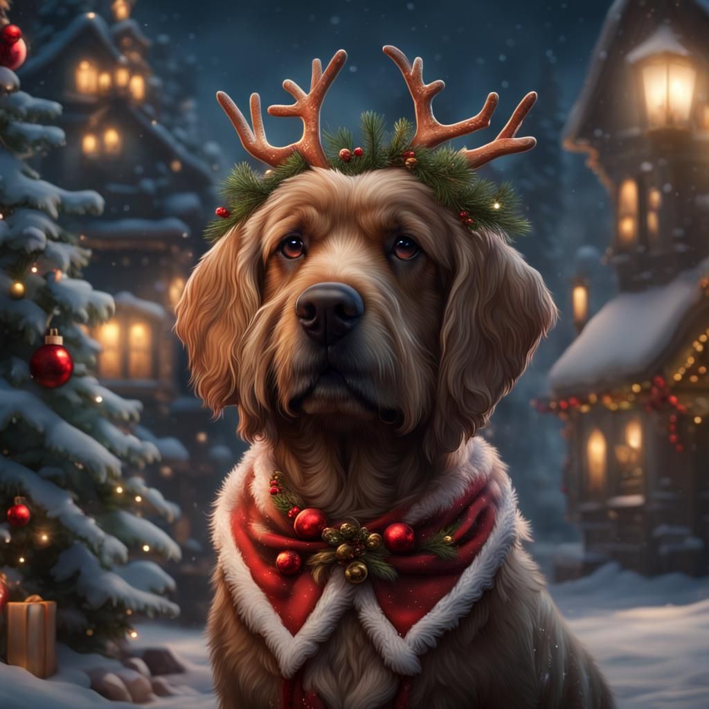 Fantastical Christmas Dog Concept Art in Deep Color
