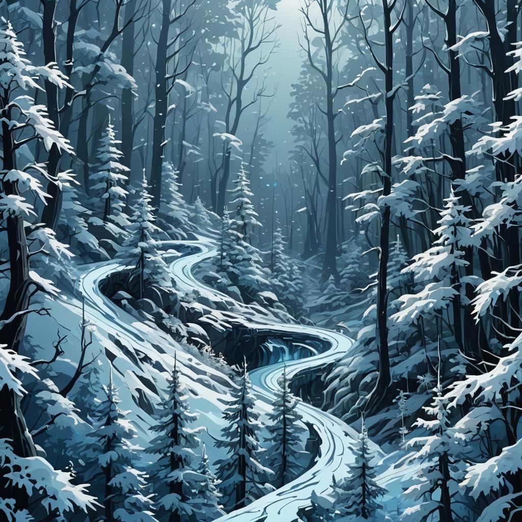 Icy Blue Sci-Fi Forest Landscape