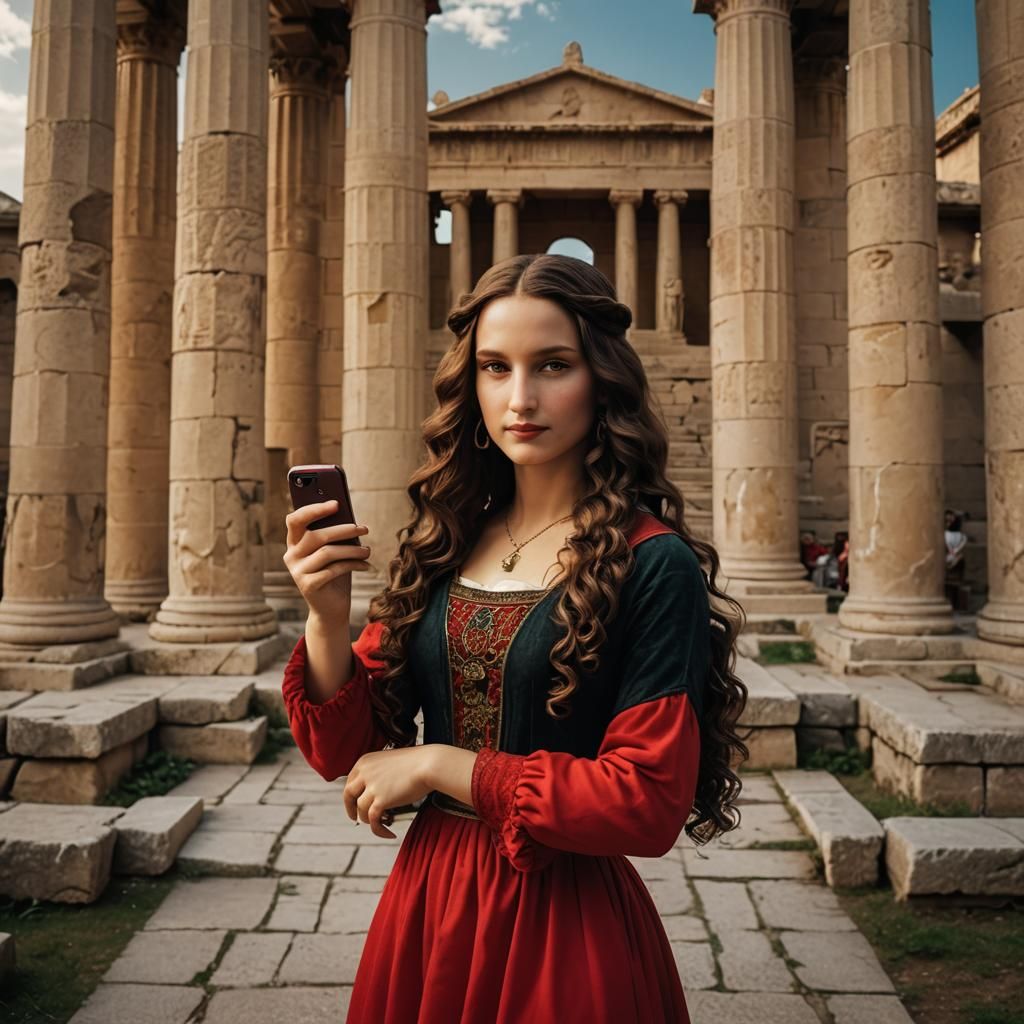 Mona Lisa Selfie at Ancient Greek Temple