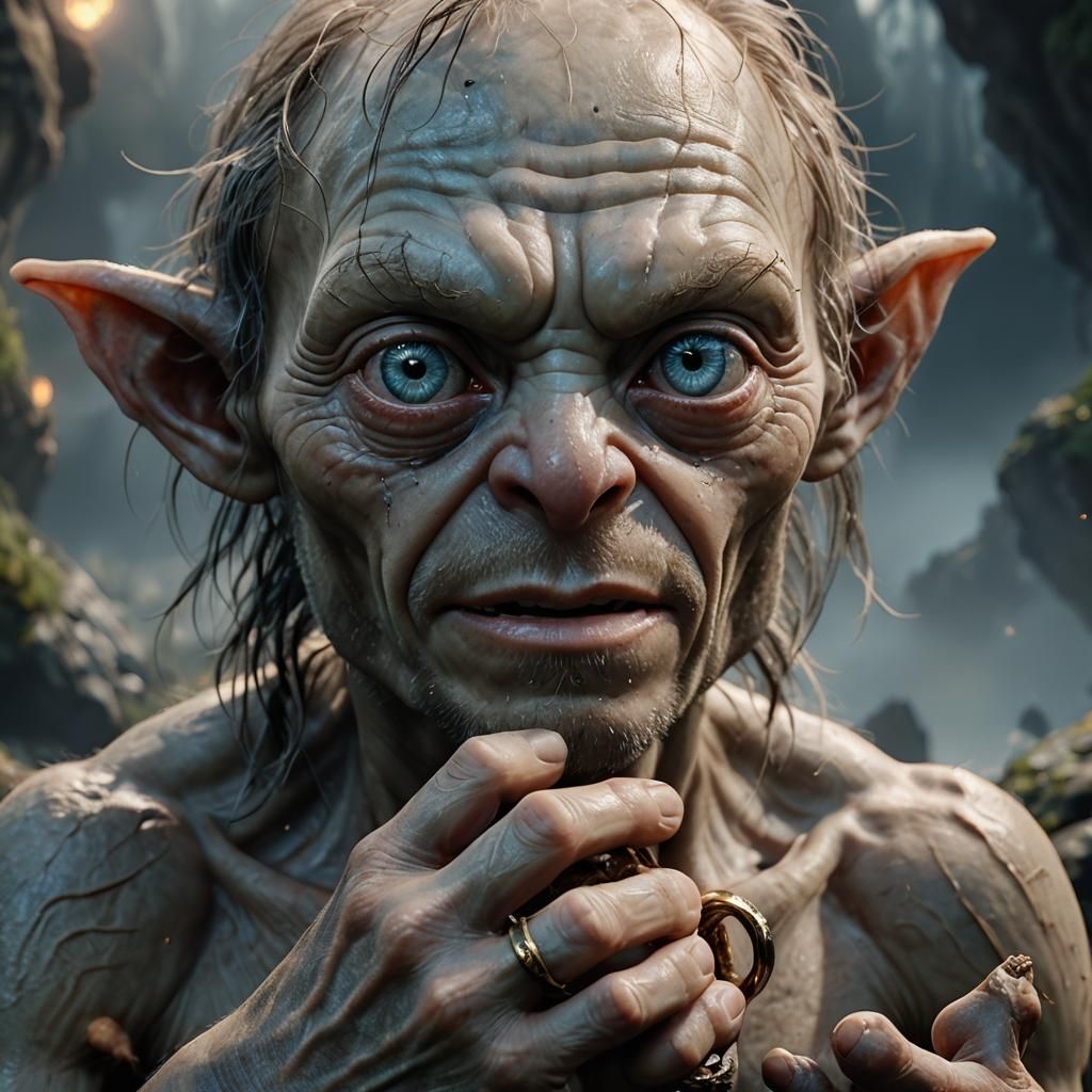 Gollum and the Ring: Hyper-Realistic Fantasy Portrait