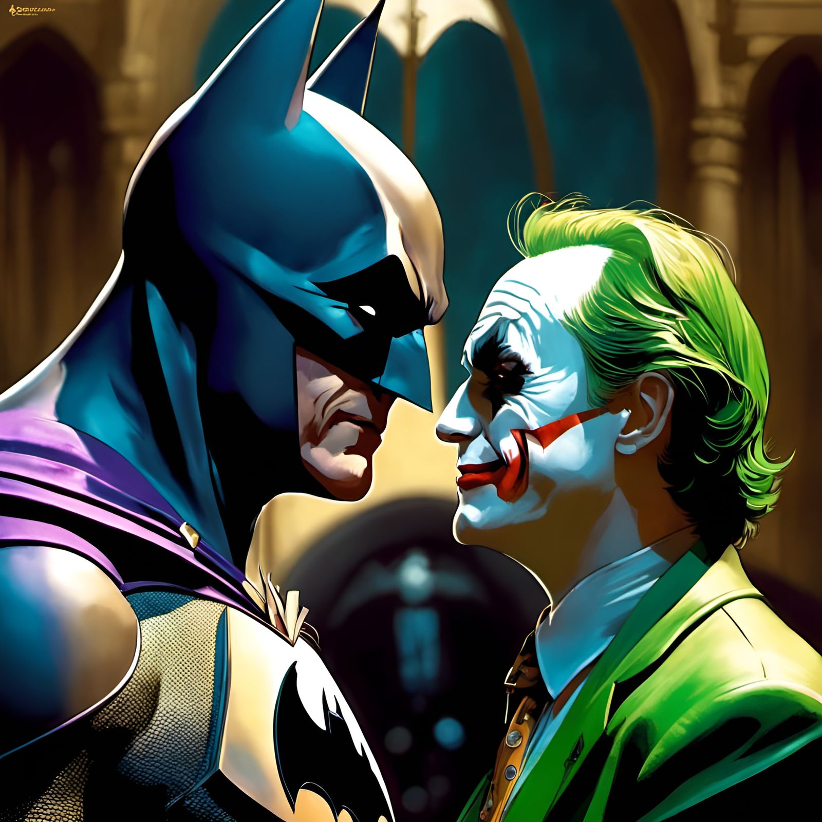 Batman and Joker Staring Contest, Digital Illustration