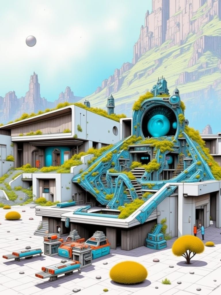 Brutalist Frontier Station in Sci-Fi Desert