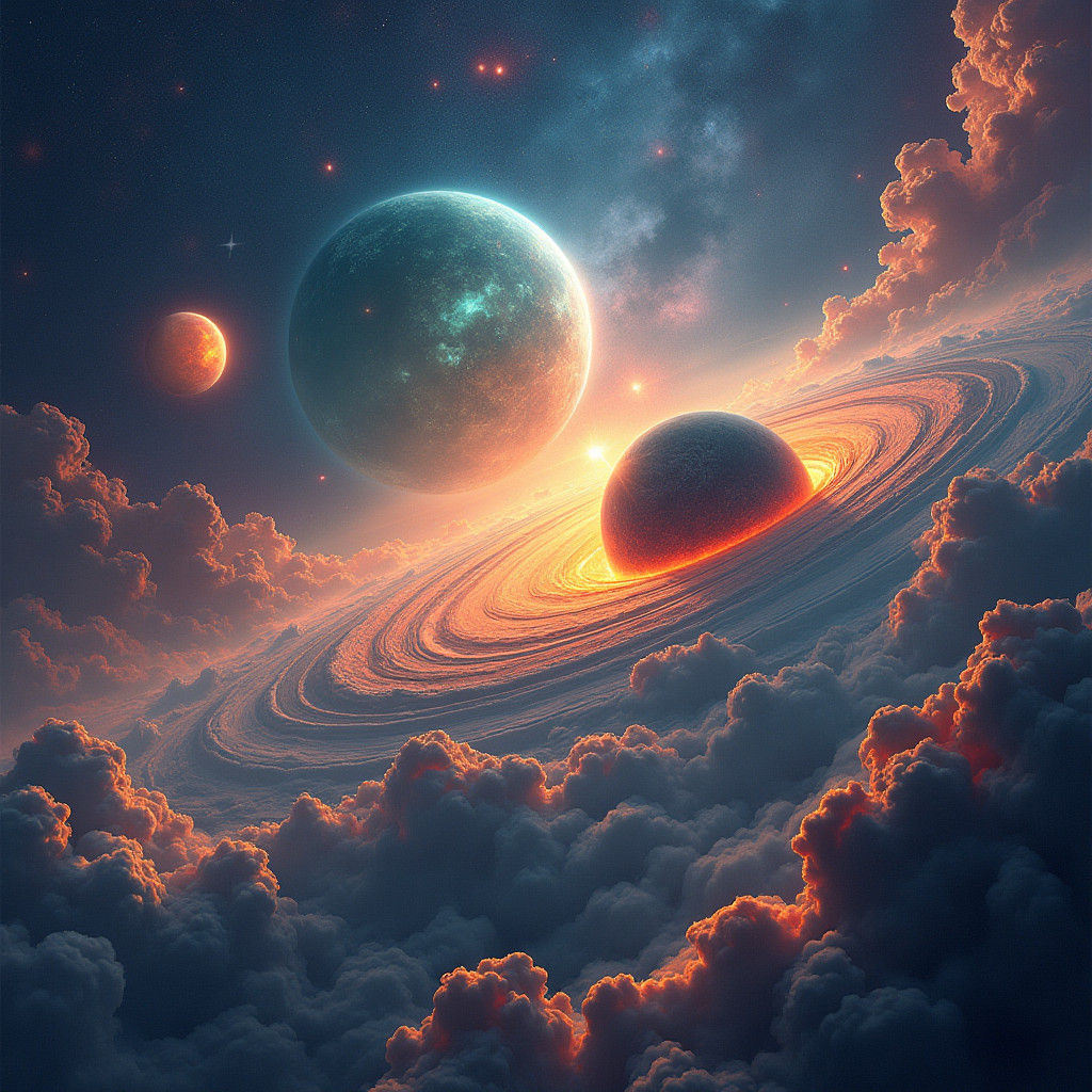 Vibrant Solar System in Futuristic Digital Art