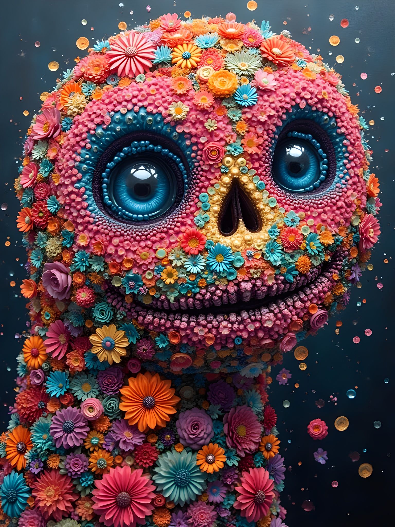 Surreal Flower Sculpture in Molten Plastic Style