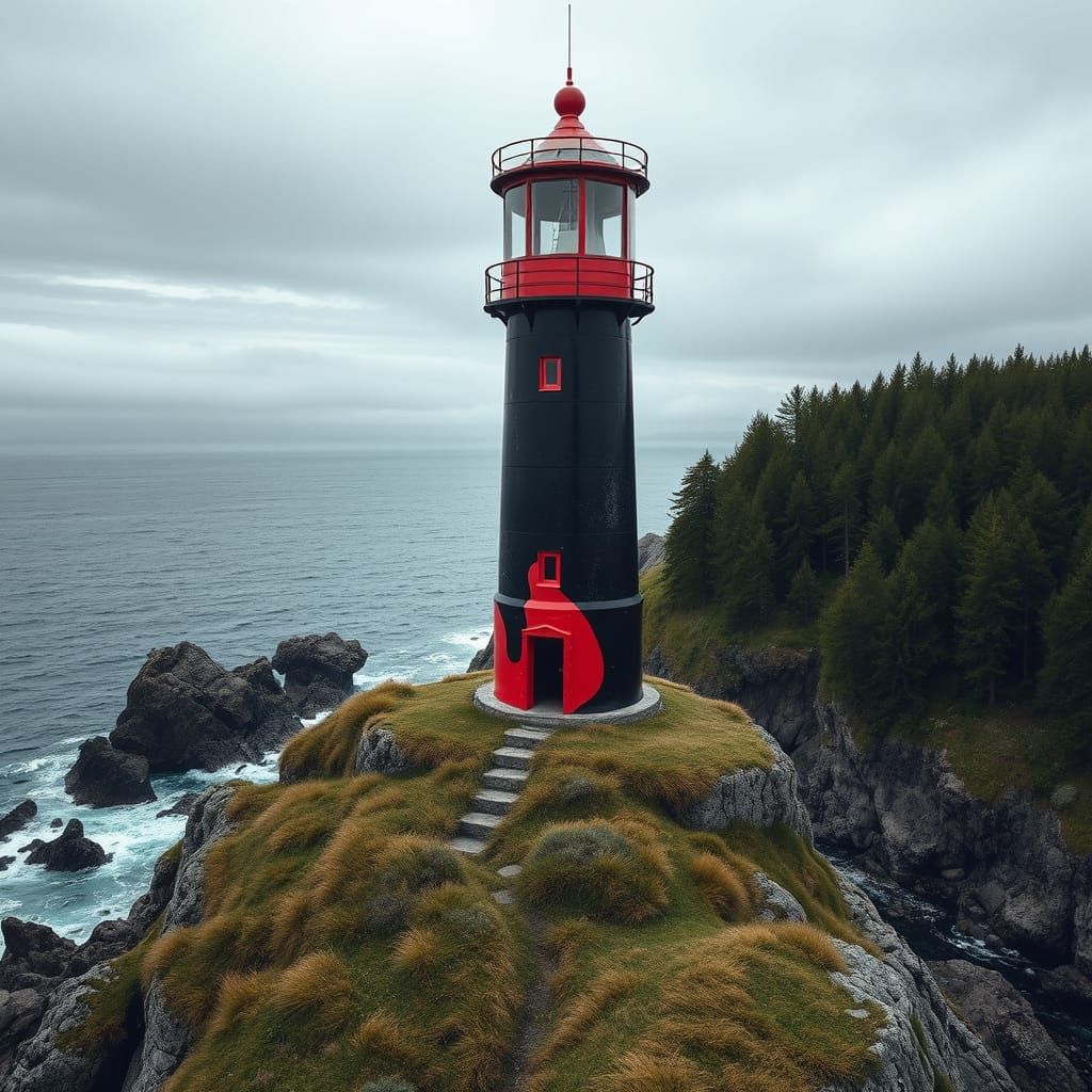 Gothic Lighthouse on Rocky Coast