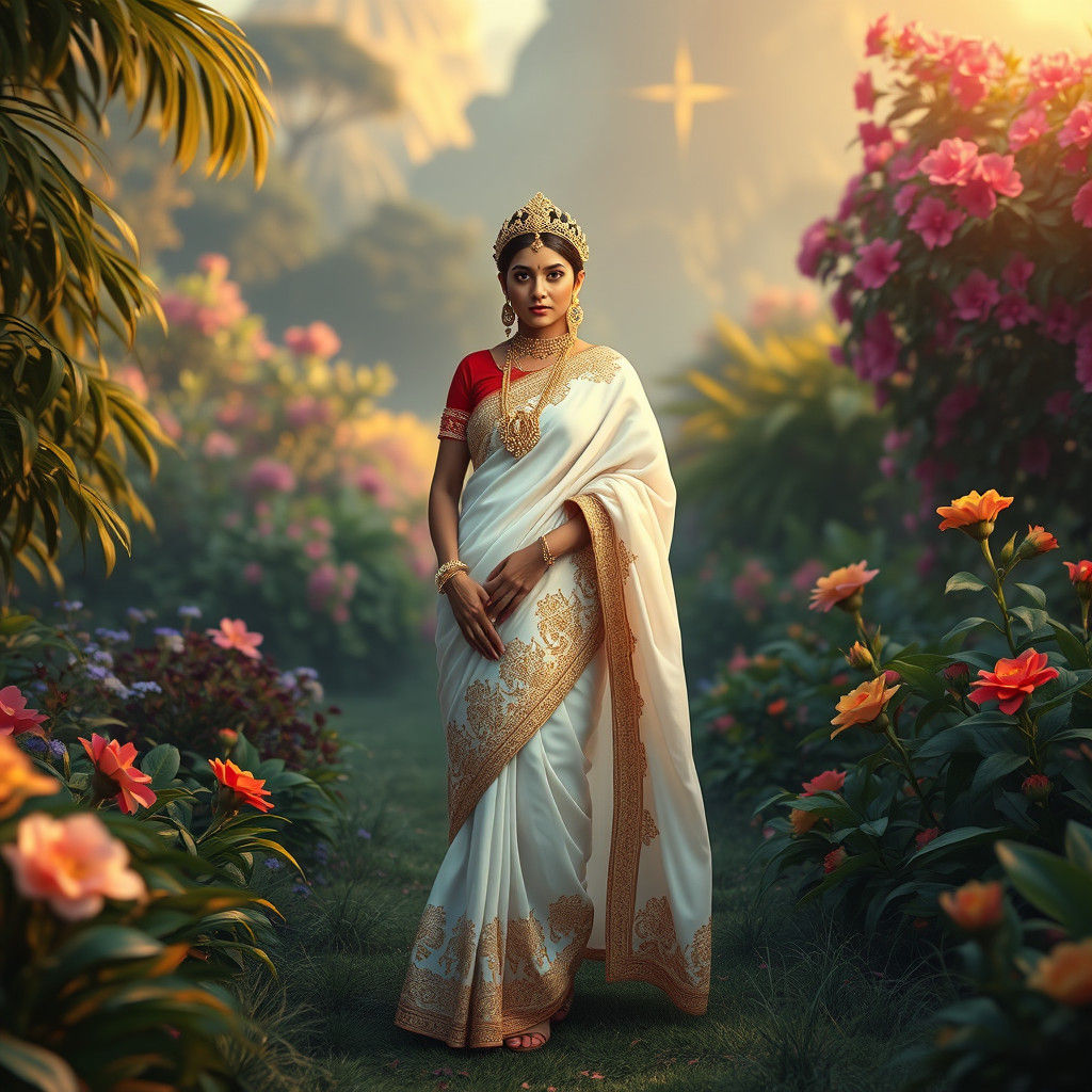 Indian Woman in Garden, Fantasy Concept Art