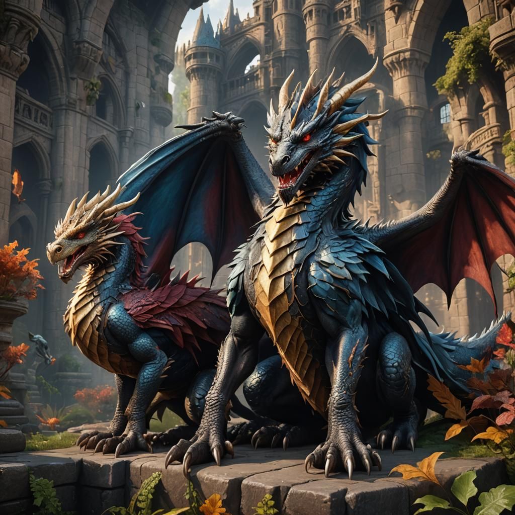 Dragon and Griffin Hybrid in Detailed Matte Painting