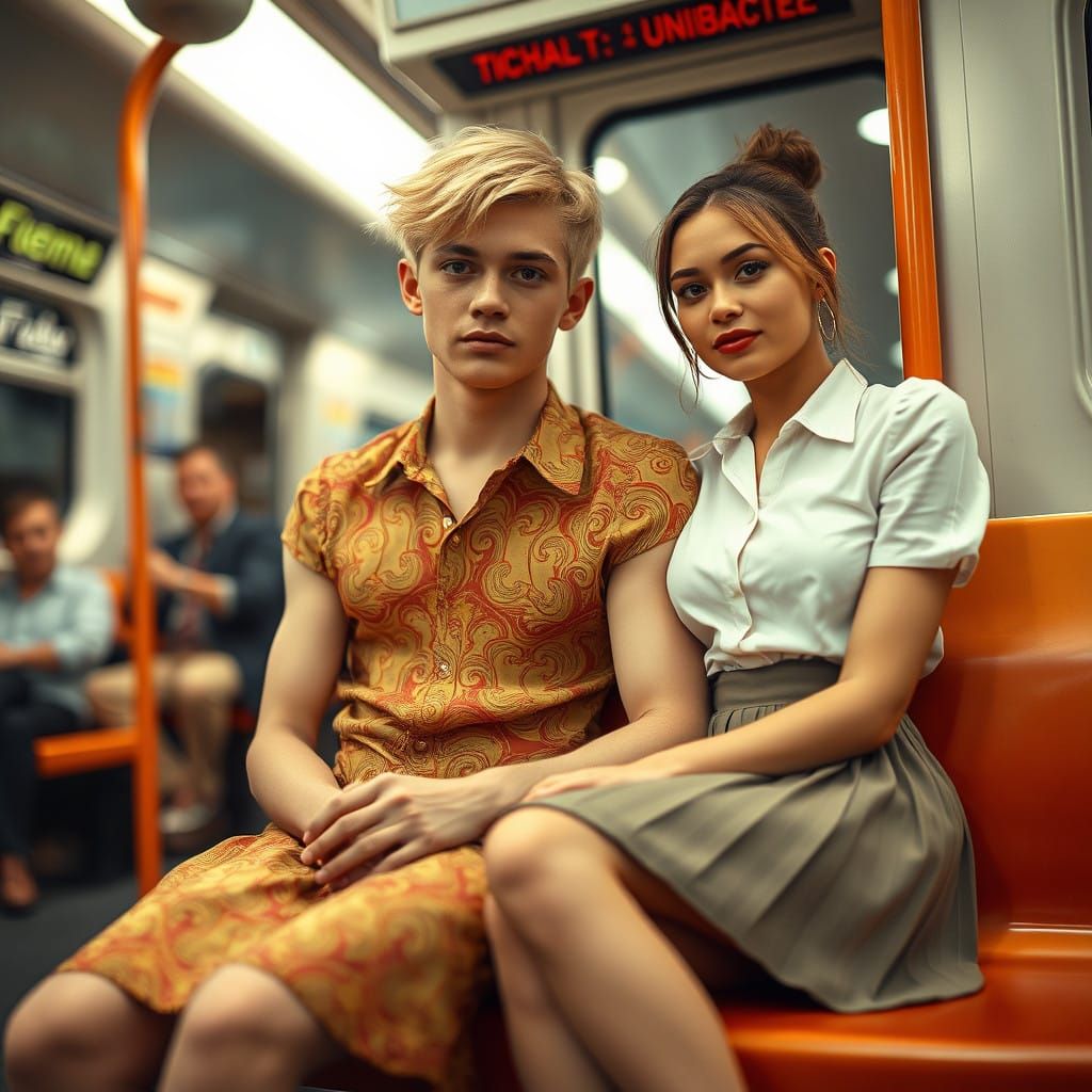 Confident Youth in Bold Fashion, Surrounded by Intimacy