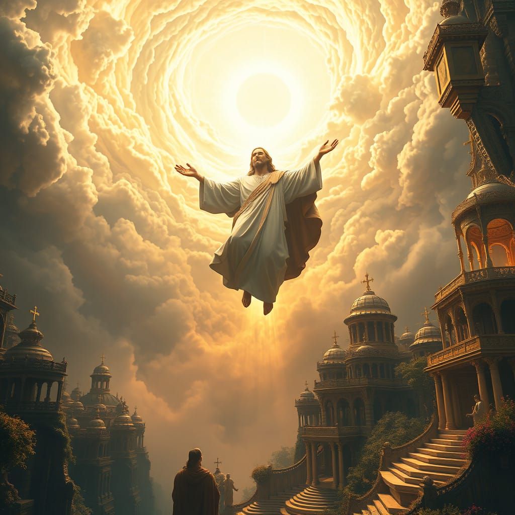 Jesus Descends in Majestic Glory Amidst a Swirling Vortex of...