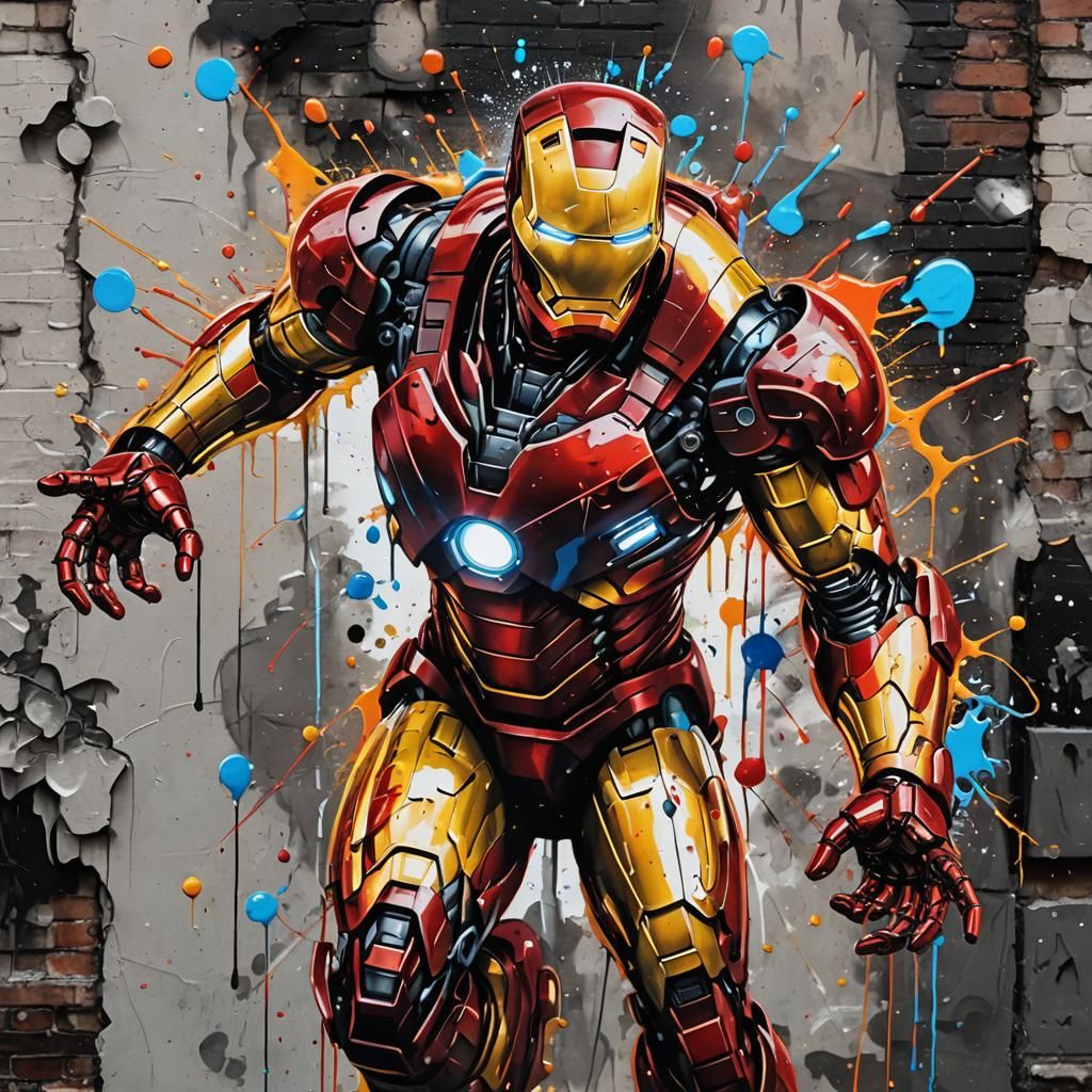 Iron Man Graffiti Art in Polychromatic Style