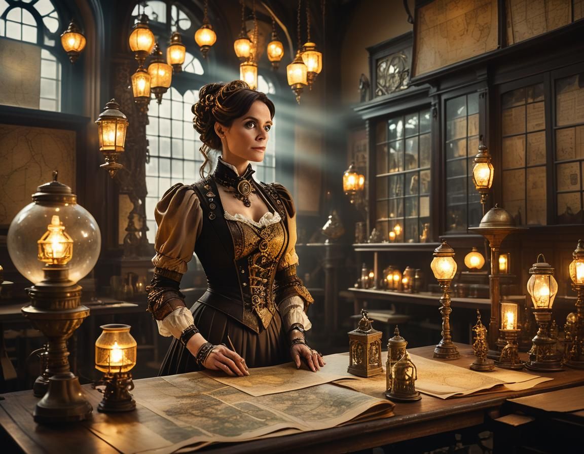 Steampunk Teacher in a Nostalgic Classroom