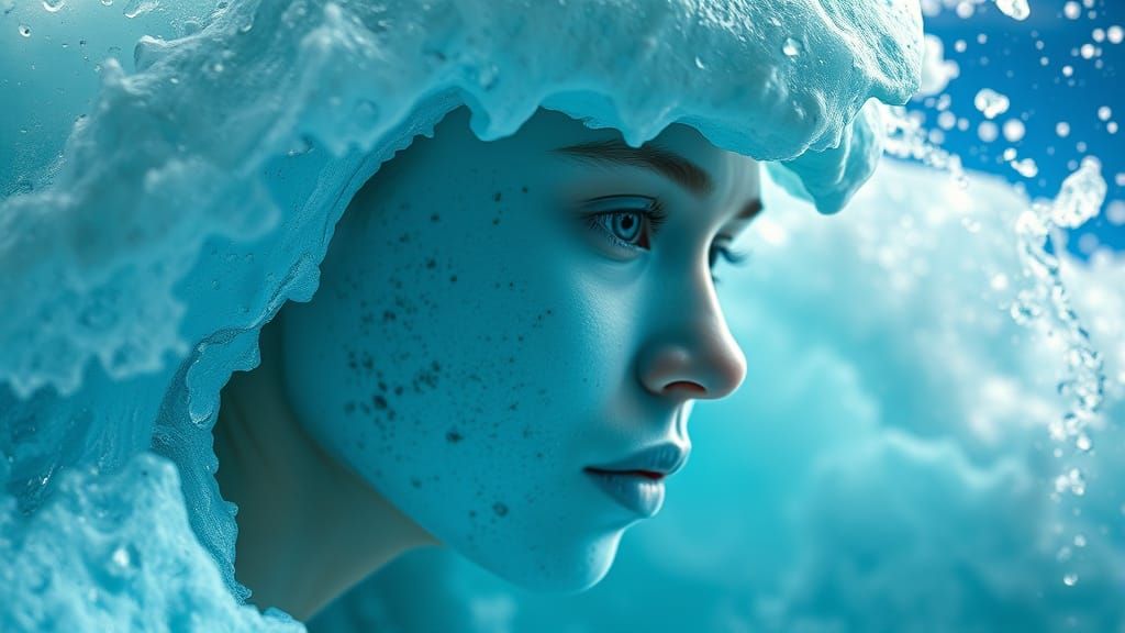 Hyperrealistic Blue Ice Cream Meltdown Underwater Splash Art