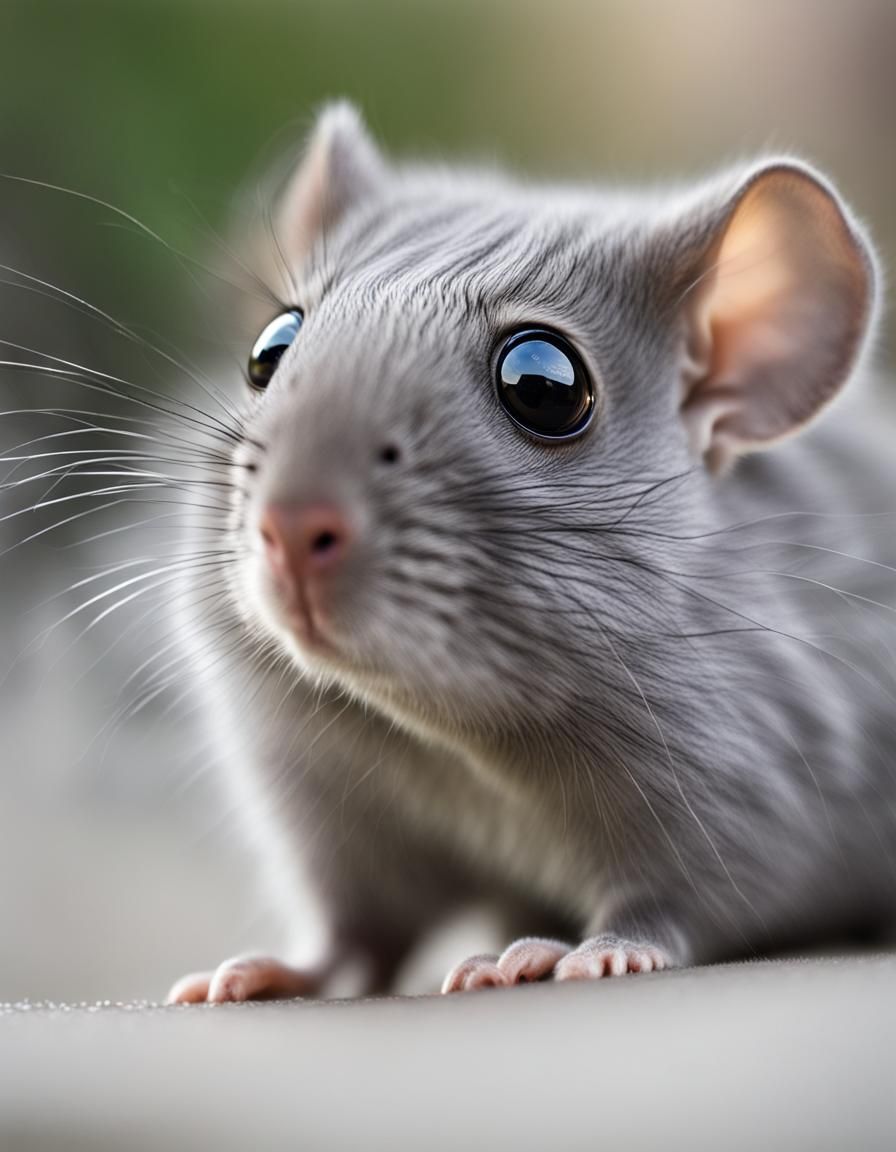 Cute Fuzzy Grey Rodent with Big Eyes