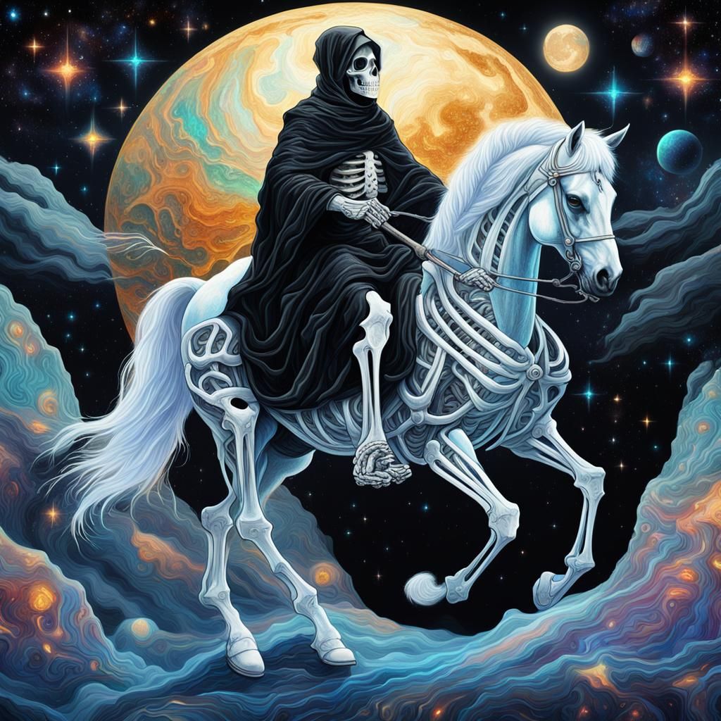 Skeleton Rider in Astral Cosmic Illustration