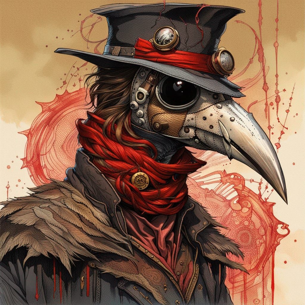 Dieselpunk Plague Doctor in Dystopian Setting