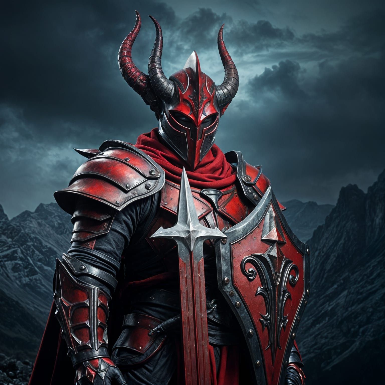 Epic Dark Fantasy Demon Knight in Red Armor
