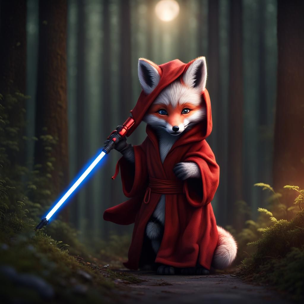 Fox Cub on Dark Path with Lightsaber