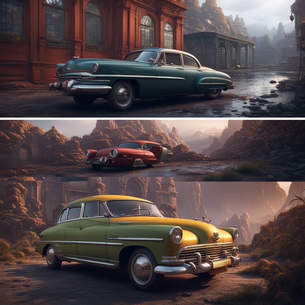 Old Car and Modern Car: Detailed Matte Painting