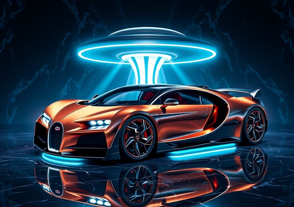 Futuristic Copper Chrome Supercar Concept in Cyberpunk Style