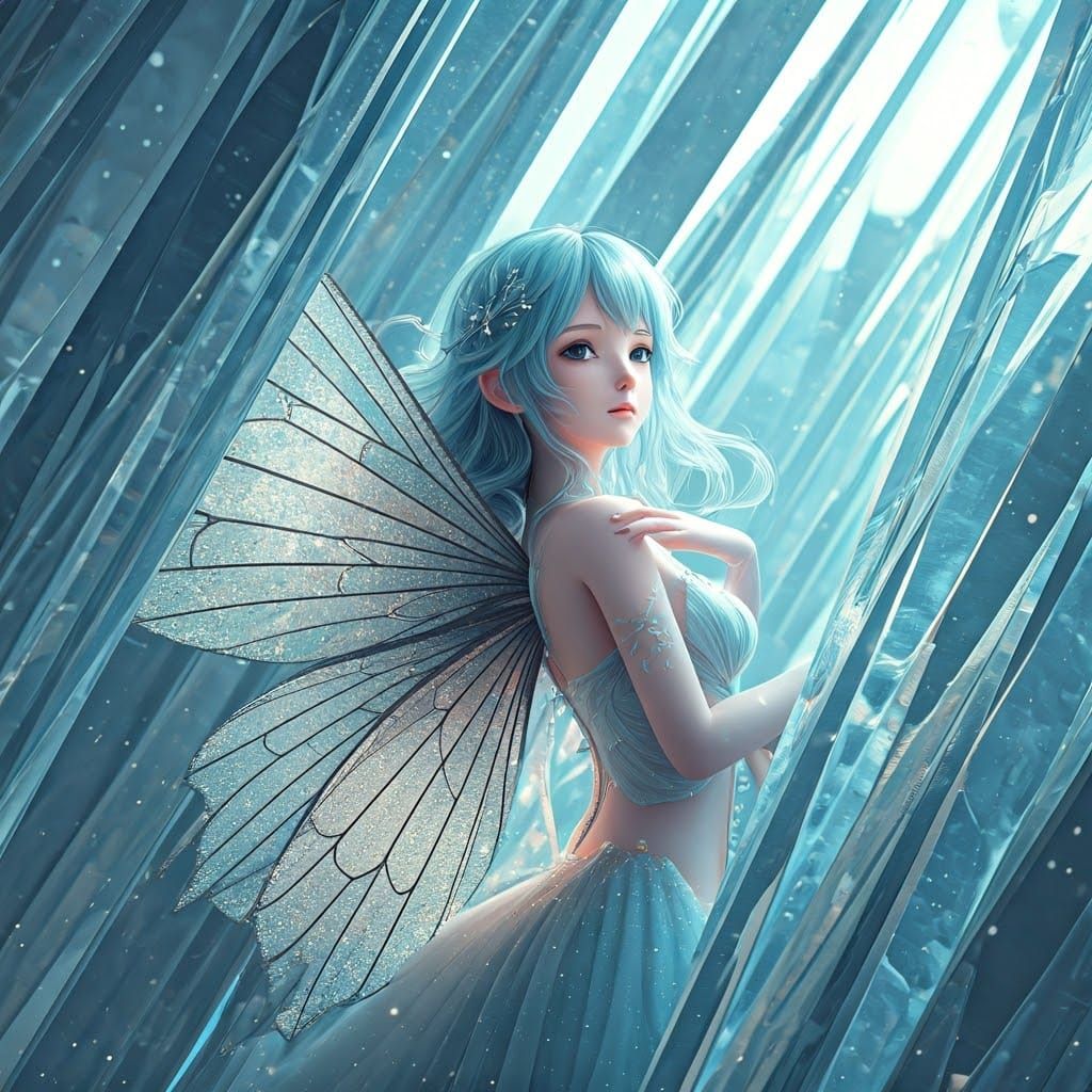 Ethereal Fairy in Ice Sculpture, 3D Rendered Art