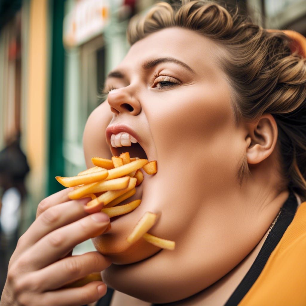 A woman eating fries