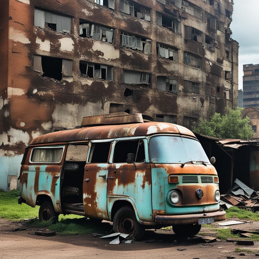 Rusting Vans in Dilapidated Buildings