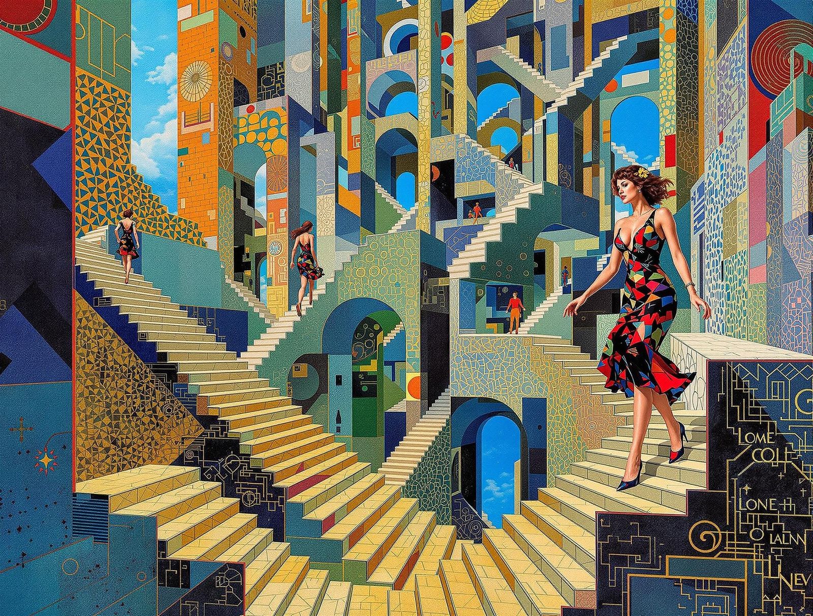 Ethereal Art Deco Runners in Intersecting Stairway Maze