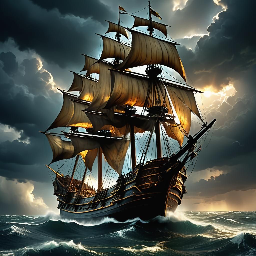 Majestic Galleon Outrunning Storm, Digital Matte Painting