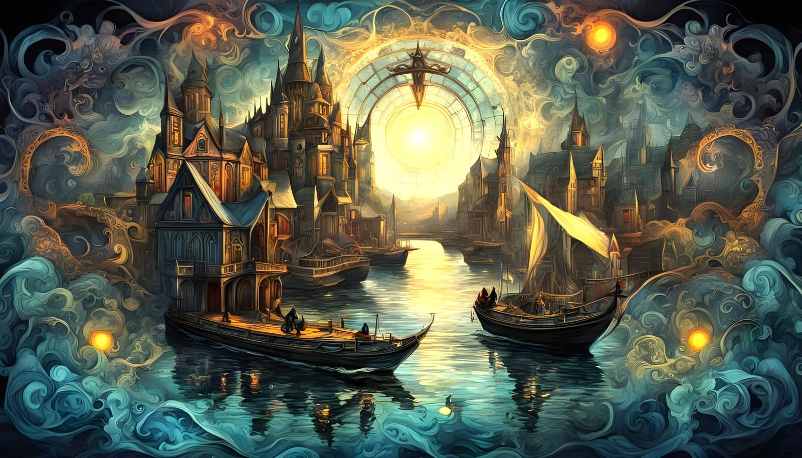 Gothic Harbour Scene with Fractal Energy