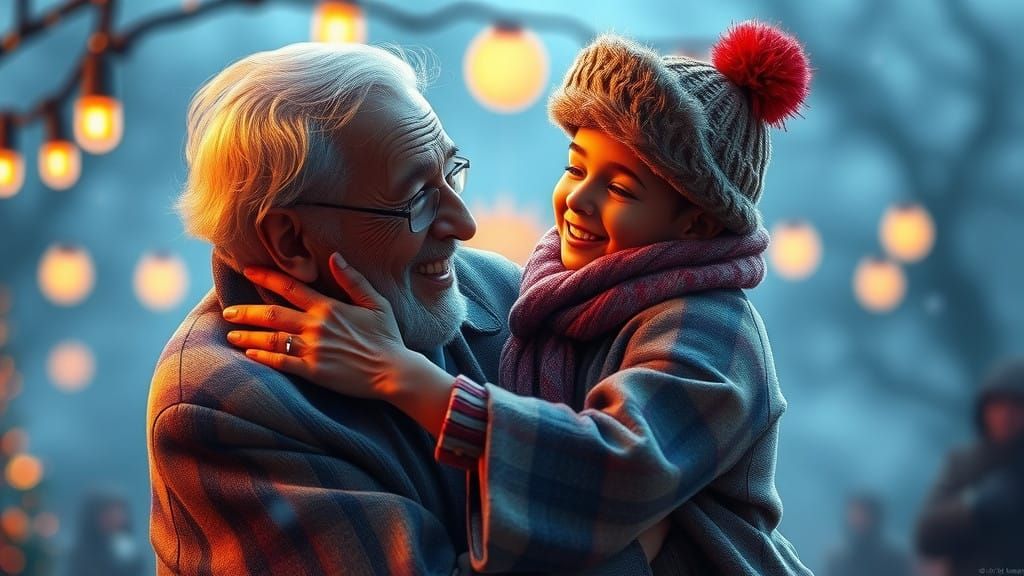 Warm Realism Digital Painting of Elderly Man Embracing New Y...
