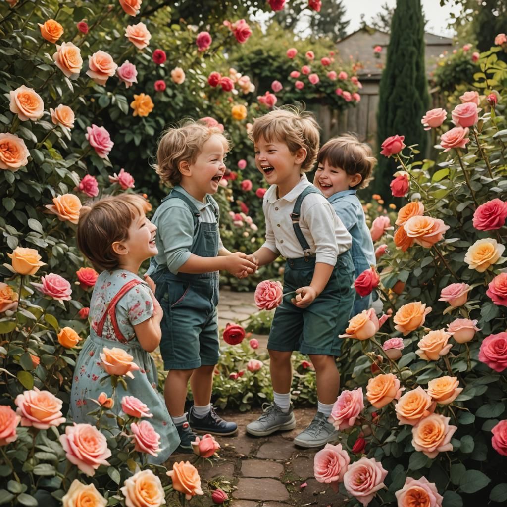 Joyful Family Moment in Rose Garden