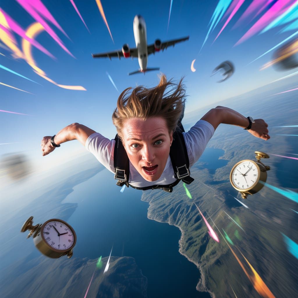 Mid-Freefall POV Image with Surreal Sky