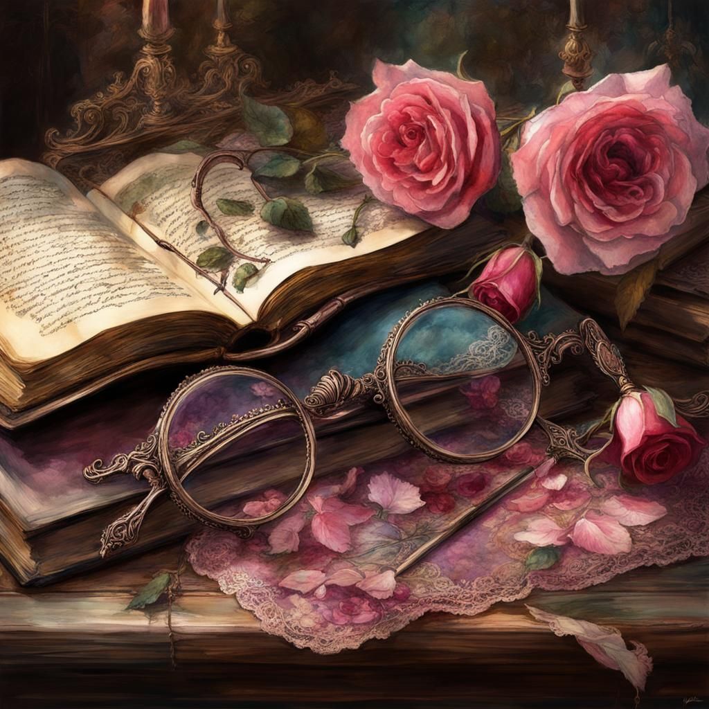 Victorian Spectacles with Rose Lenses in Aetherpunk Style