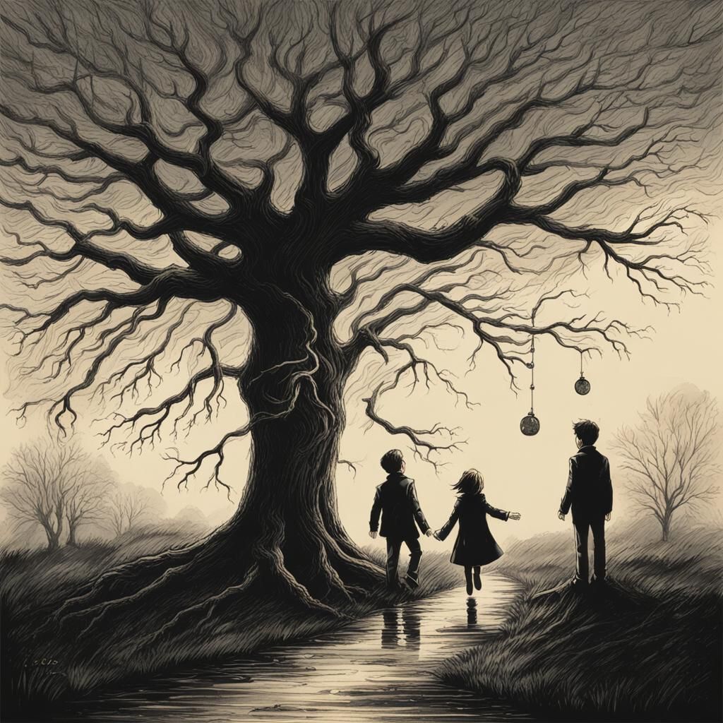 Eerie Tree in a Dark Fantasy Landscape