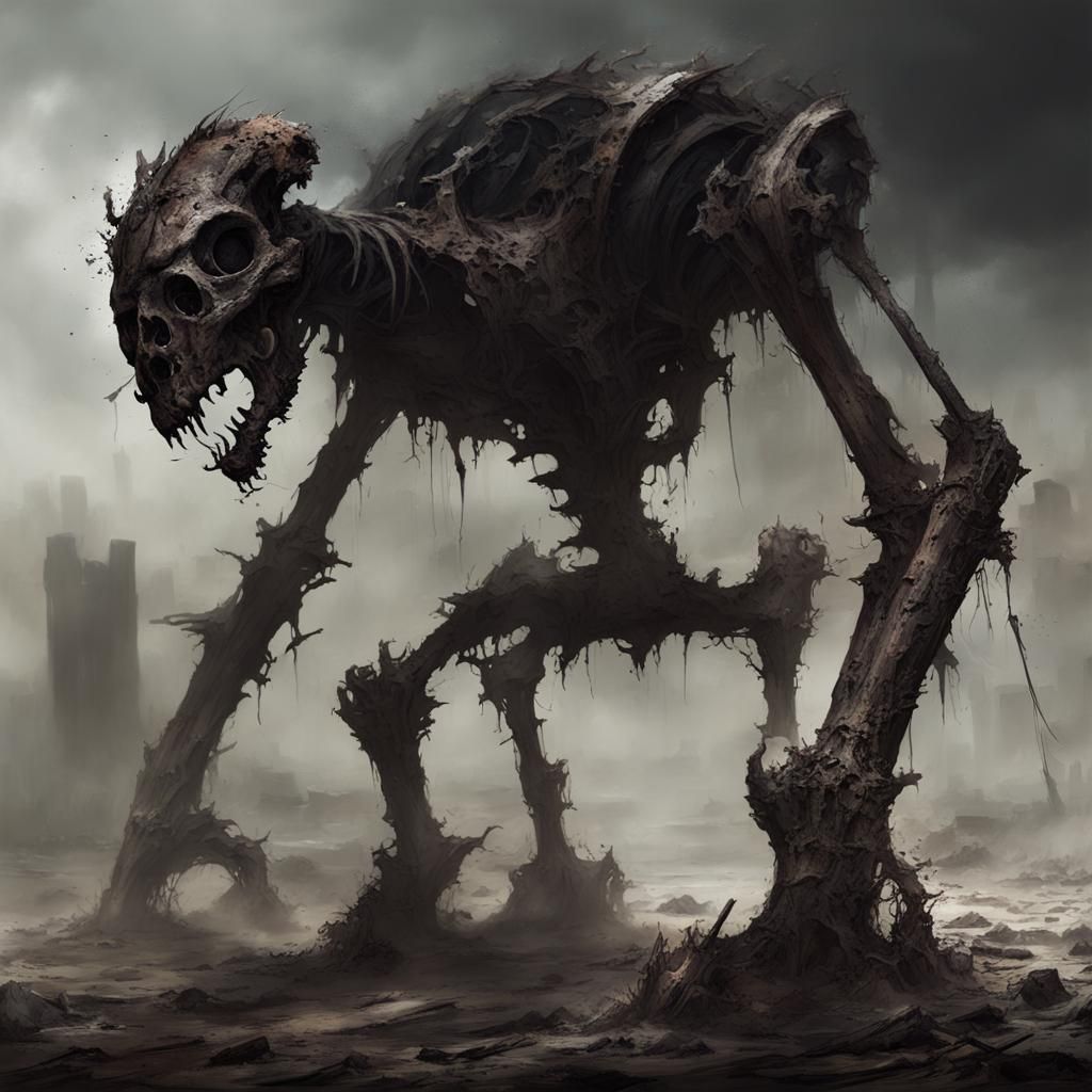 Skeleton Warrior Emerges from Battlefield Ruins