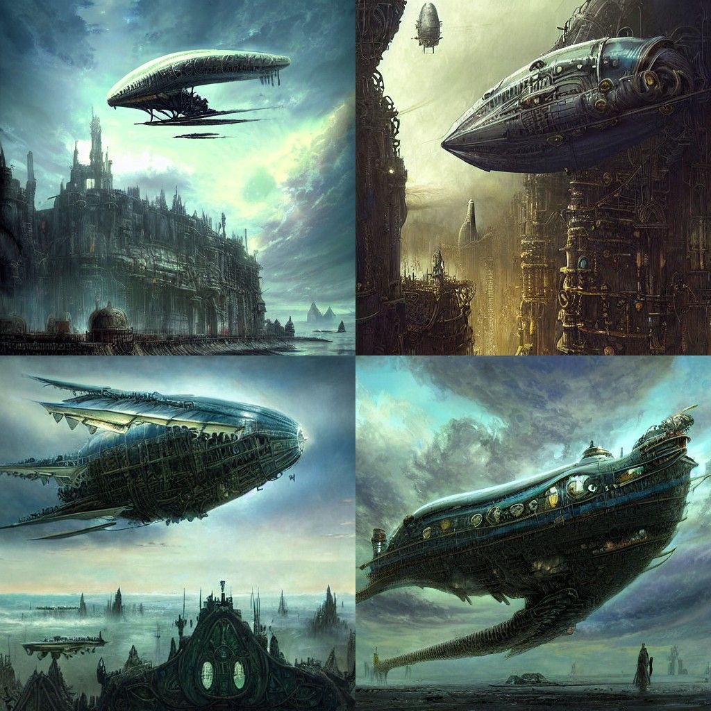 Fantasy Airship Over Toxic Ruins