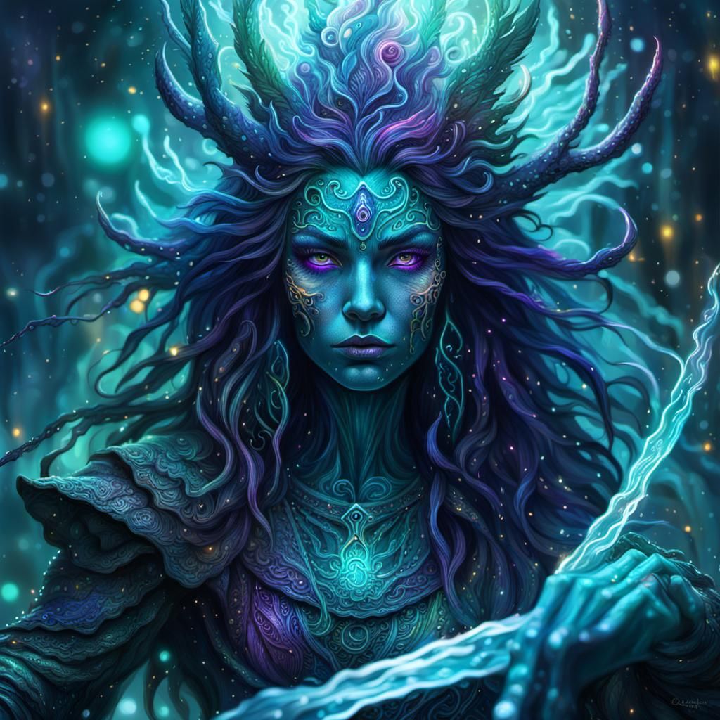 Neon Sea Witch in a Fantasy Style
